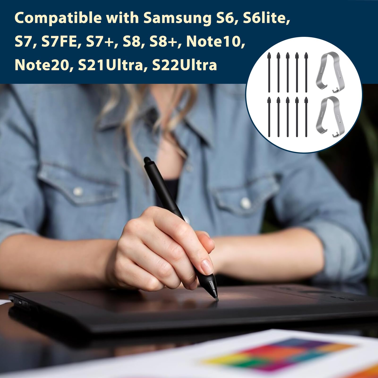 Pack de 12 Pointes pour Samsung S Pen, Compatible Galaxy Tab S8/S8+/S8 Ultra/S7/S7+/S7 FE/S6/S6 5G/S6 Lite, Noir