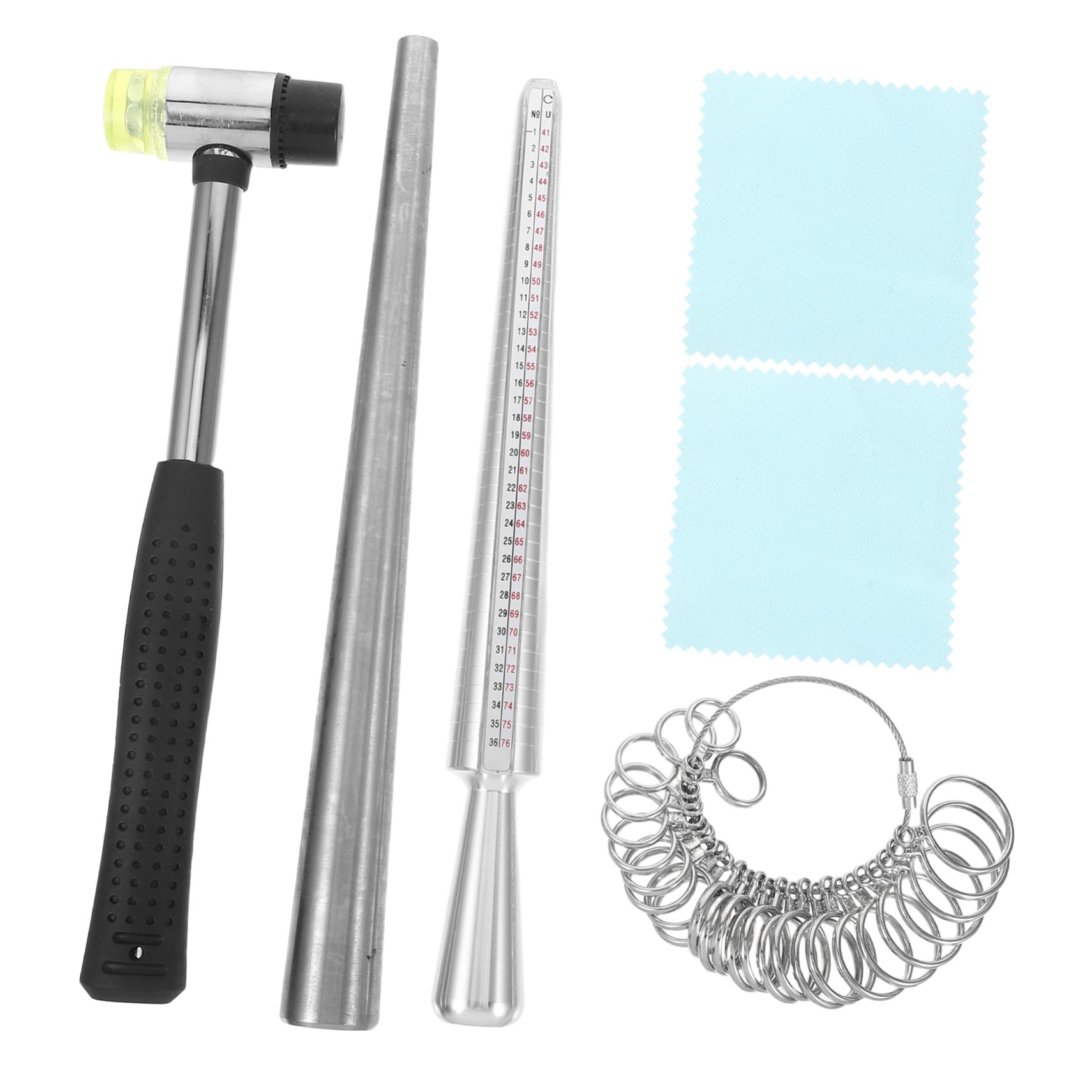 NUOBESTY Kit Strumenti Misurazione Anelli Metallo Mandrino Hobbista Fai da Te Martello Panno per Precisione Dimensionamento e Creazione Gioielli