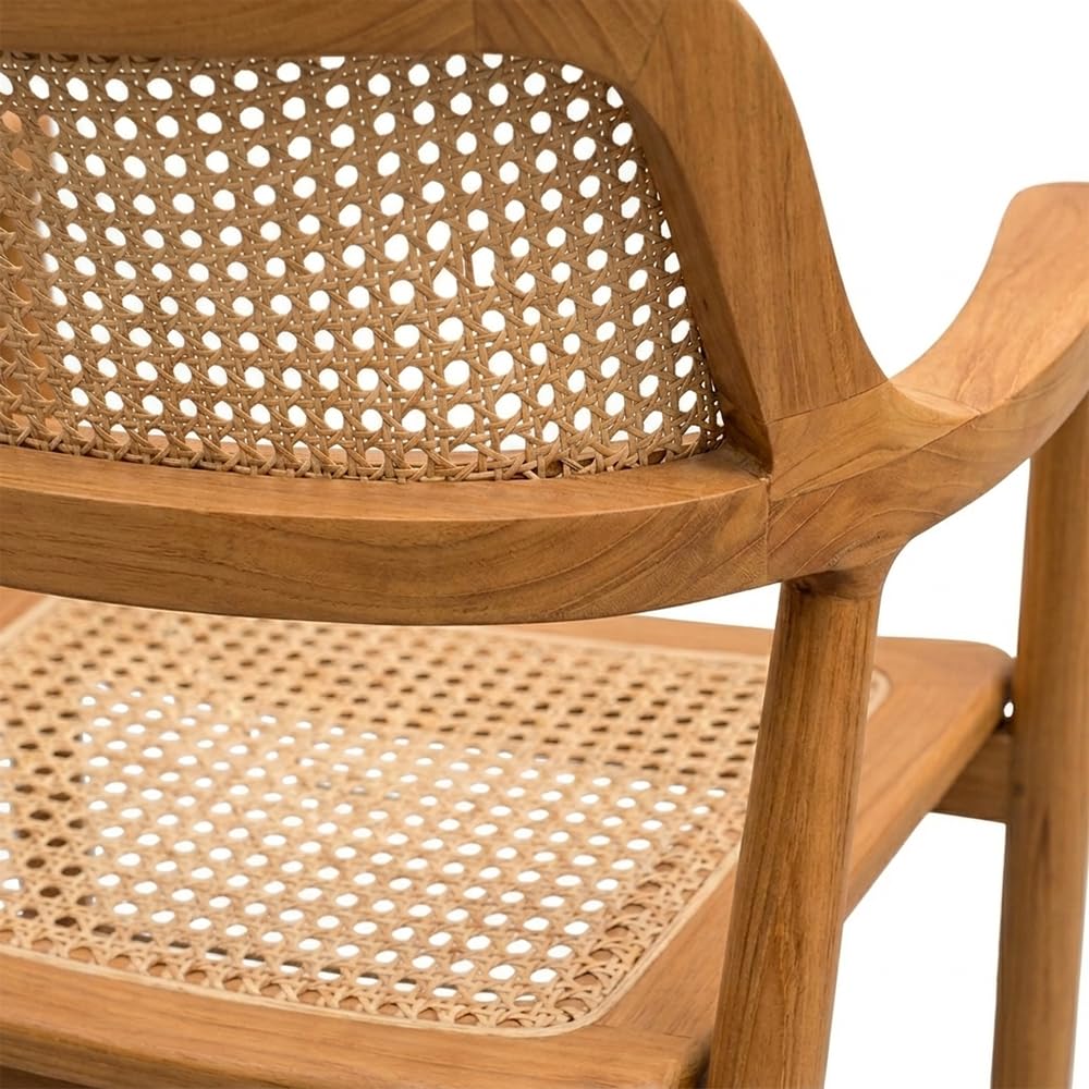 Set 2 Sedie da Giardino in Legno Teak con Braccioli MALACCA | Seduta e Schienale in Rattan | Design Nordic Japandi Outdoor | Poltrona da Esterno per Terrazzo Balcone | 58 x 59 x 83cm