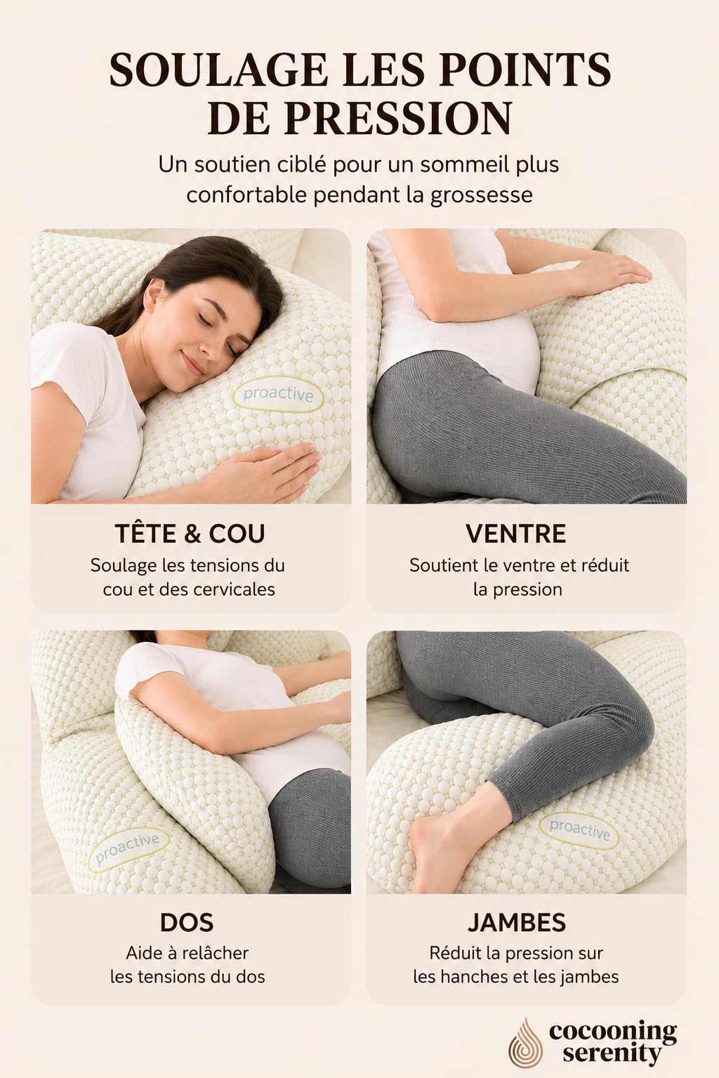 Coussin de Grossesse Ergonomique 360° – Coussin Grossesse pour Dormir – Soutien Ventre, Dos et Jambes – Coussin Maternité et Allaitement – Housse Lavable