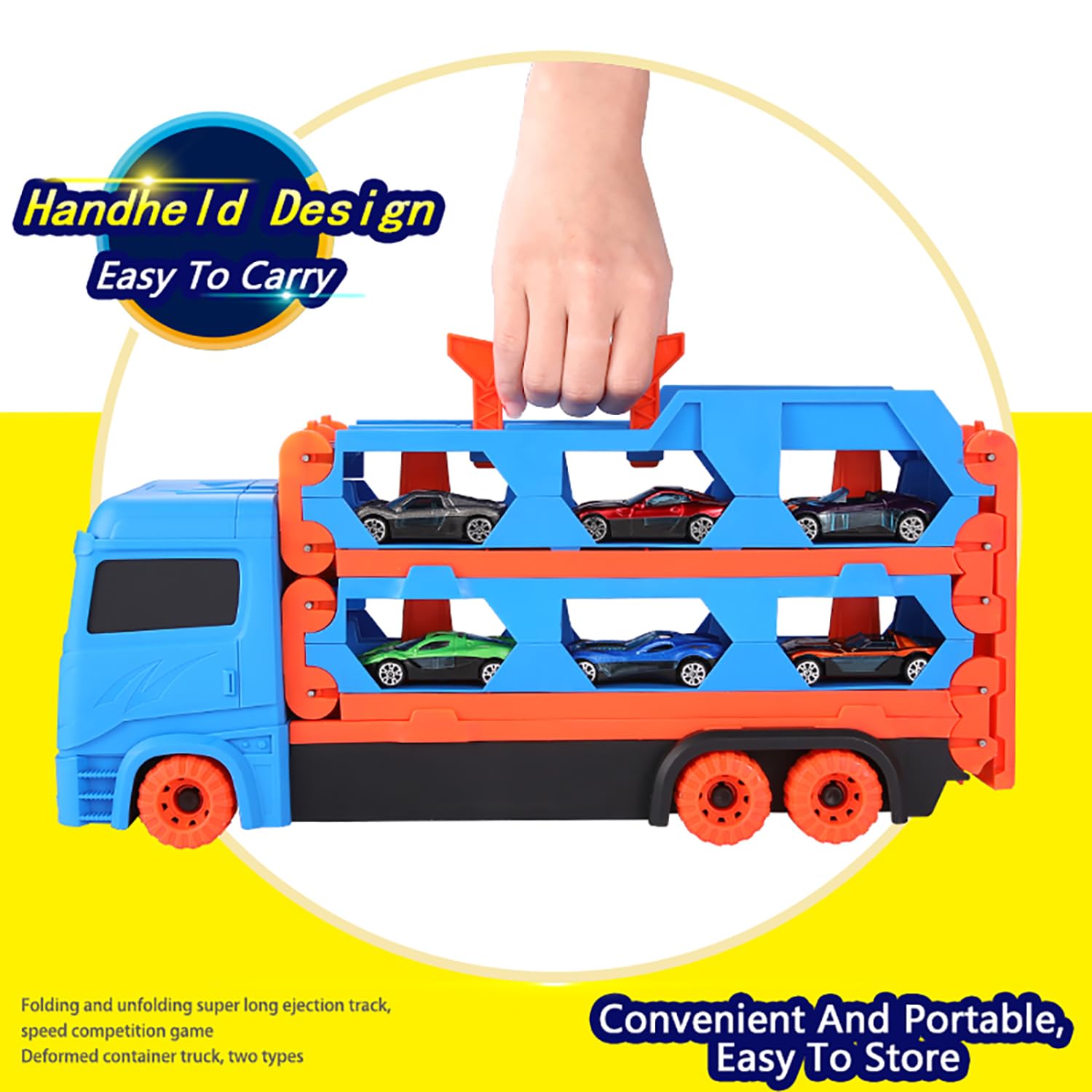 Camion Jouet avec 8 Voitures,Voiture Jouet pour Enfants de 3,4,5,6,7,8+Ans,Garage,Camion de Transporteur Portable et Pliable avec Circuit de Course de 61 Pouces,Cadeau d'anniversaire Noël pour Garçons