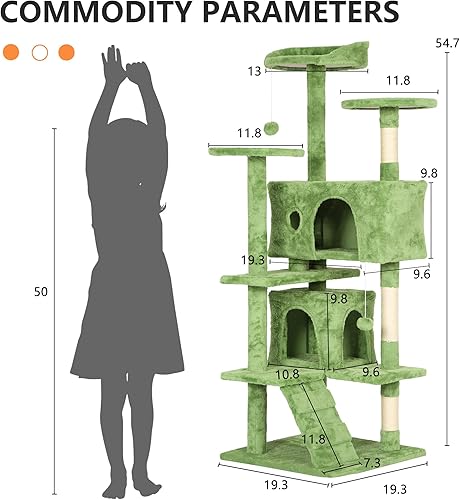 Vista 54 de BestPet Torre de árbol para gatos de 54 pulgadas Beige Resistente y fácil de montar, centro de actividades de varios niveles con postes
