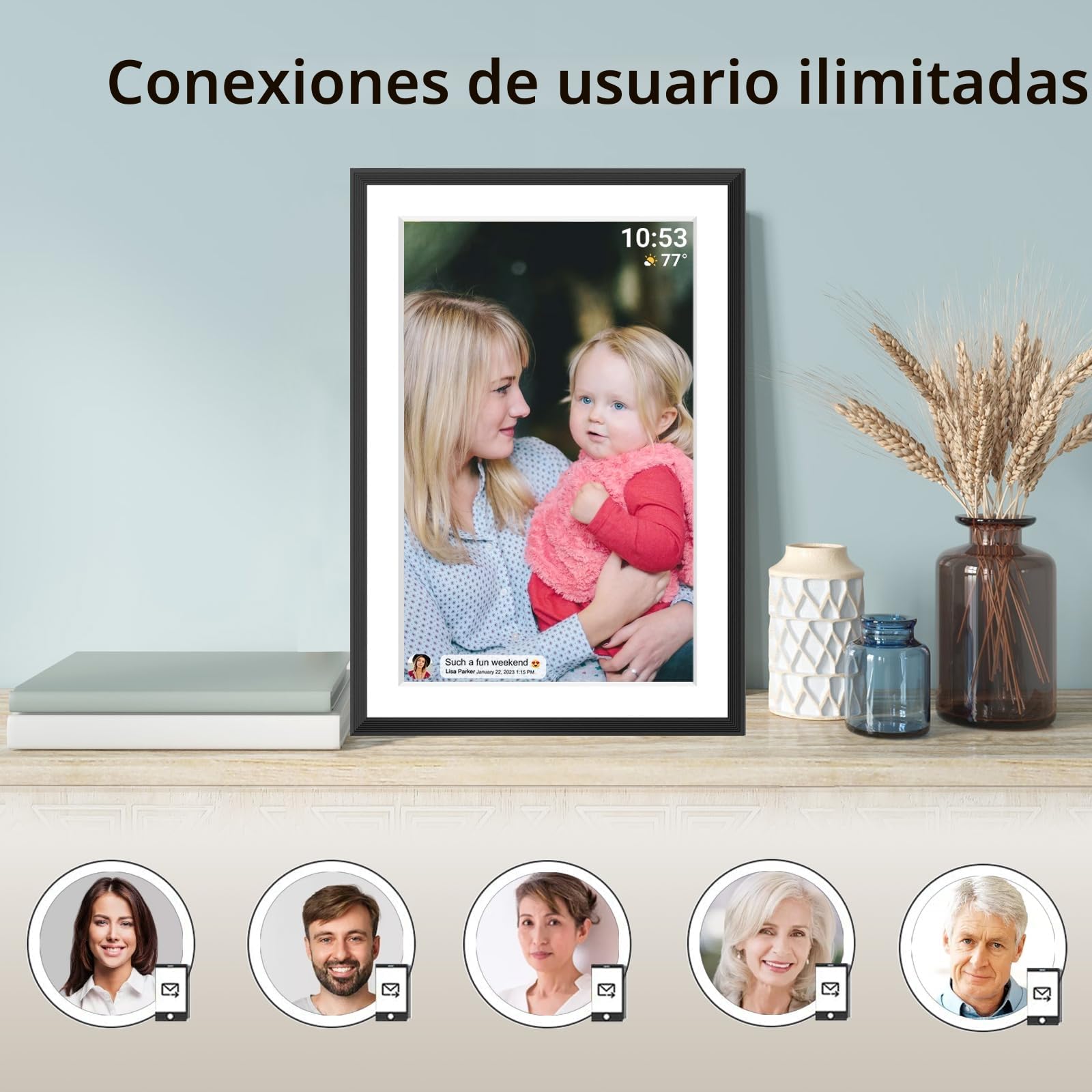 Marco de Fotos Digital WiFi de 10,1 Pulgadas, 1280 x 800 IPS LCD, Pantalla táctil LCD, Memoria integrada de 32 GB de Memoria automática, comparte Momentos al Instante a través de la aplicación Frameo