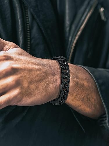 Miniatura 2 de Richsteel Pulsera de cadena de eslabones chapada en oro y negro para hombres de 81217mm de ancho, 7.48.29 pulgadas de longitud (envoltura de regalo)