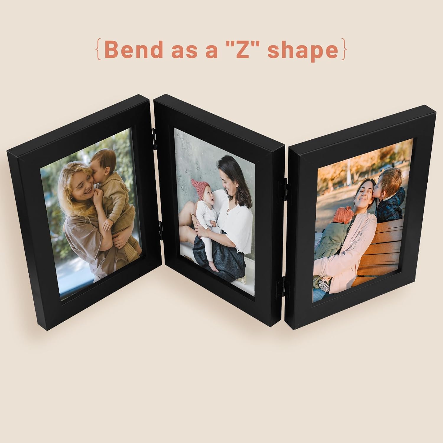 Golden State Art, 5x7 Three Picture Frame Trifold Hinged Photo Frame with 3 Openings, Desk Top Family Picture Collage, with Real Glass (5x7 Triple, Black, 2-Pack)
