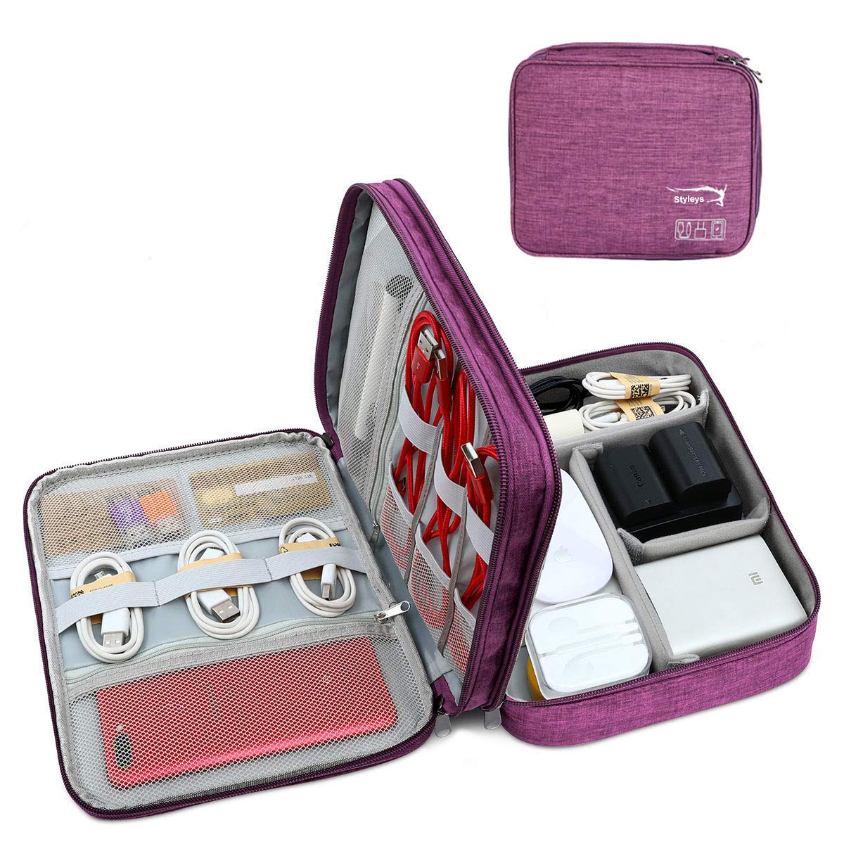 Styleys Double Layer Gadget Organizer Case, Portable Zippered Pouch for All Gadgets, HDD, Power Bank, USB Cables, Power Adapters, etc (Purple - S11029) (B07V5ZLGPG) Amazon Price History, Amazon Price Tracker