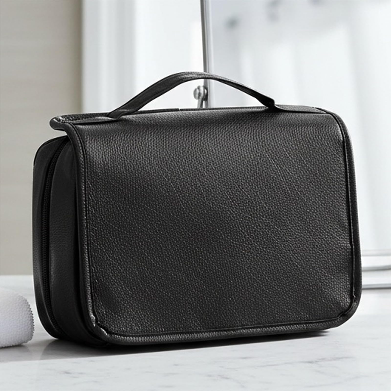 Organizer per articoli da toeletta sospeso in pelle PU, grandi borse per cosmetici per la cura e gli articoli da toeletta, regalo per uomini, Nero , 10.63x8.27x6.69Zoll, Stile retr