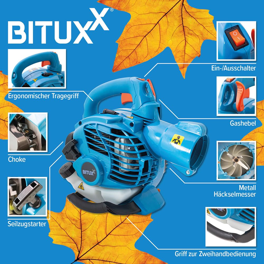 BITUXX® Profi Benzin 3in1 Laubsauger Laubbläser Laubhäcksler Fangsack Gartenhäcksler Laubgebläse 1 PS