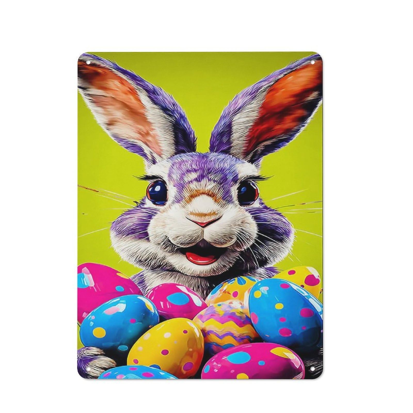 Farmhouse Metal Sign with Colorful Easter Bunny with Eggs -2 Design 40x30cm, Rustic Farmhouse Wall Decor for Farmhouse Kitchen, Pantry Or Dining Area
