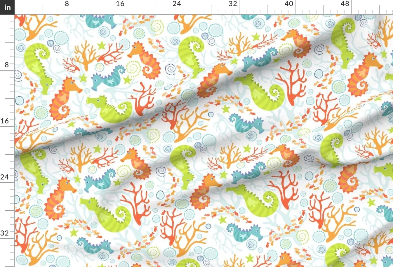 Spoonflower Fabric - Cute Animal Owl Creature Seahorse Fish Coral Water Starfish Orange Printed on Minky Fabric by The Yard - Sewing Baby Blankets Quilt Backing Plush