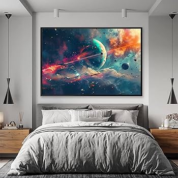 韓国画家　宇宙テーマの油彩画 金色フレーム付き 韓国画家 宇宙テーマの油彩画 金色フレーム付き 自信作の風景画