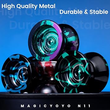 MAGICYOYO N11 Metal Professional Yoyo Unresponsive Yoyo for Advanced | Ressponsive Yo yo Bearing for Kids Beginner, Includes 12 Yo-yo Strings, Bearings Kit & Carry Bag (Black Blue)