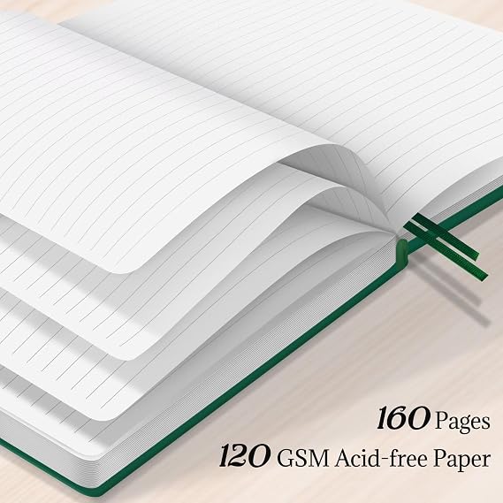 Lonely Oak Lined Journal Notebook, A5 Hardcover Lined Notebook for Women & Men, 120GSM Acid-Free Paper with Leather Hardcover and Inner Pocket, Daily Diary Journal for Work(Black)