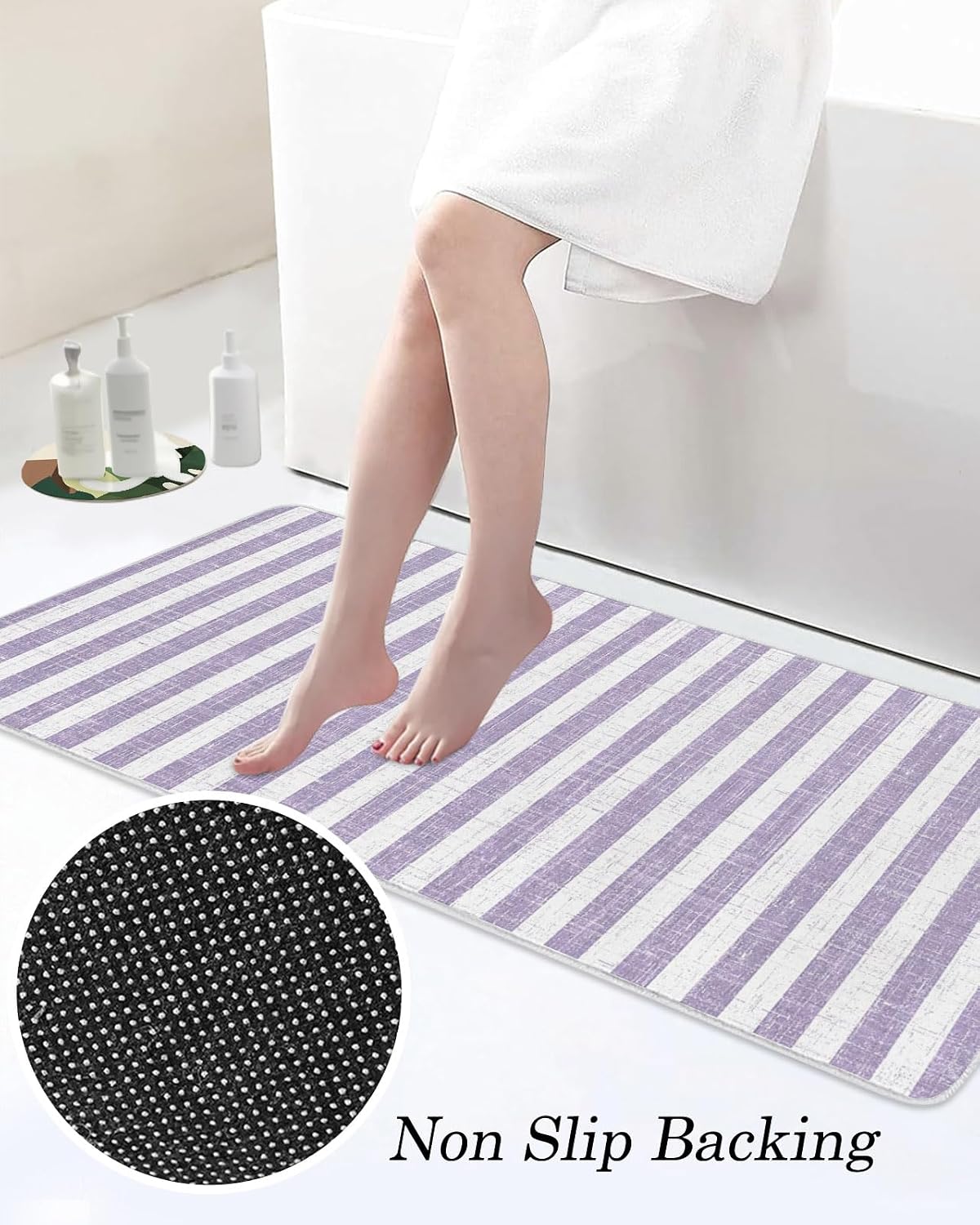 Purple Stripes Kitchen Mats Set of 2 Modern Abstract Linens Farmhouse Non Slip Mat Washable Floor Rug for Kitchen Sink Floor Laundry, 23.6"x35.4"+23.6"x70.9"
