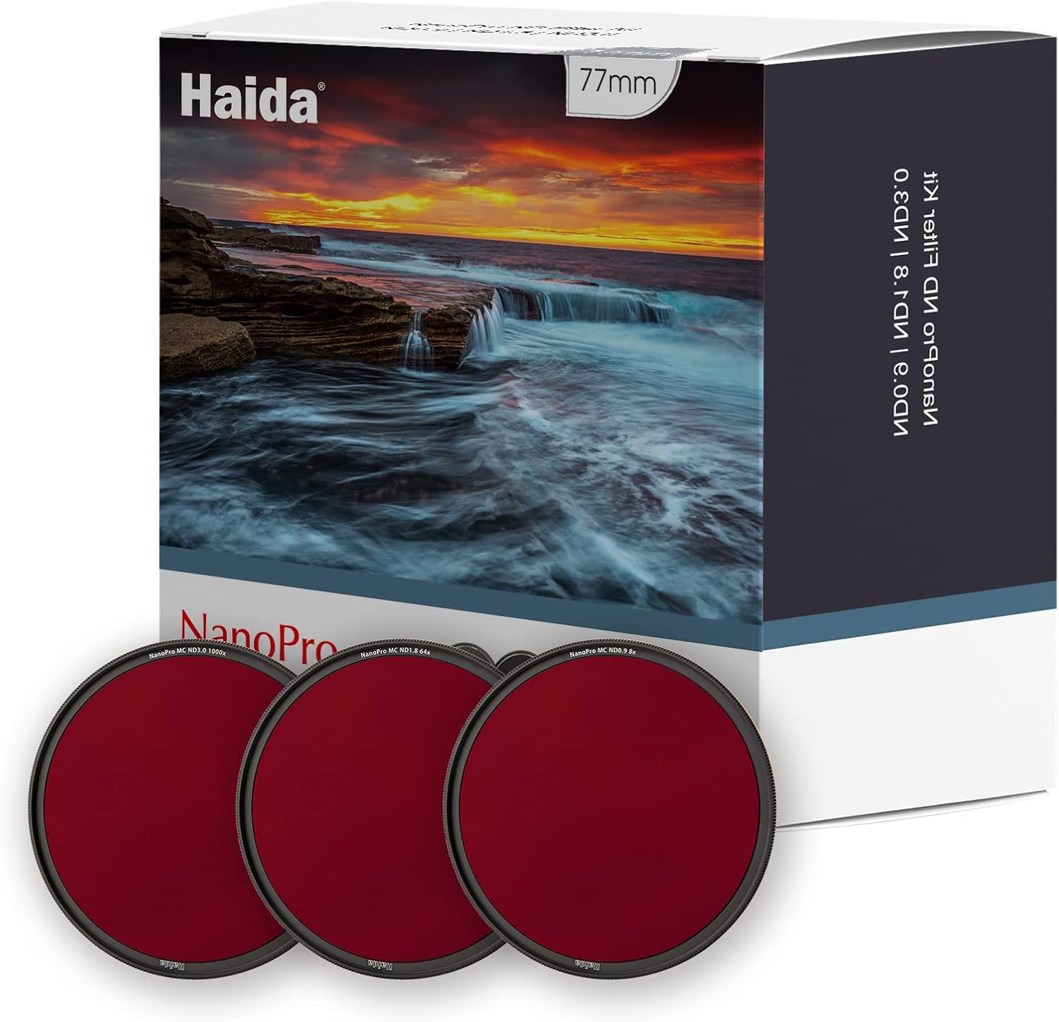 Haida ND Filter Kit NanoPro ND 0.9(8X), 1.8(64x), 3.0(1000x) 3, 6, 10-Stop Waterproof Scratch Resistant Filter Nano Coating Optical Glass Neutral Density SLR Photographic Filter Kit (72mm)