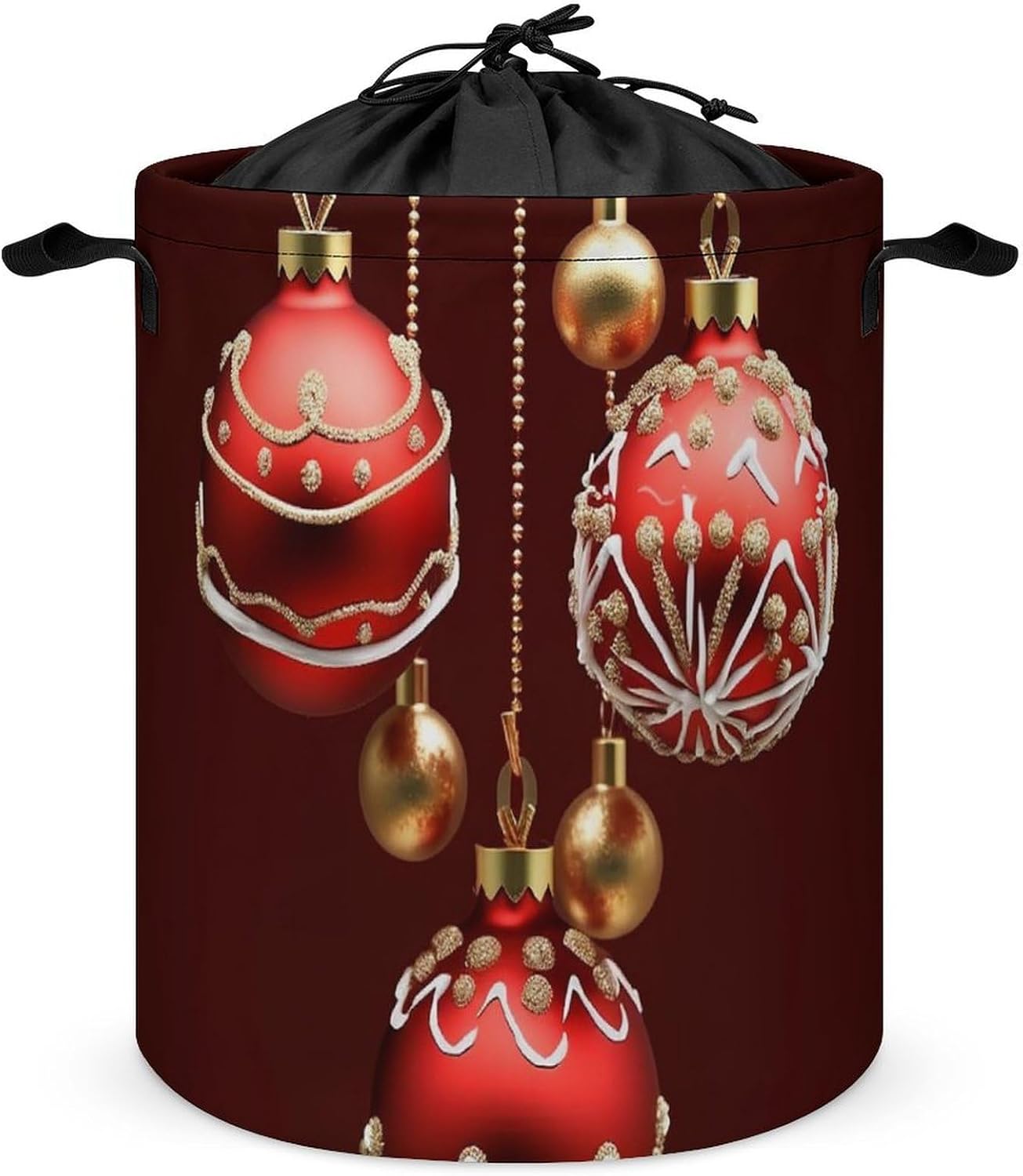 Laundry Basket Freestanding Laundry Hamper Large Christmas Balls Bells Laundry Basket with Fixed Drawstring Collapsible Dirty Clothes Hamper Storage Bag for Bedroom