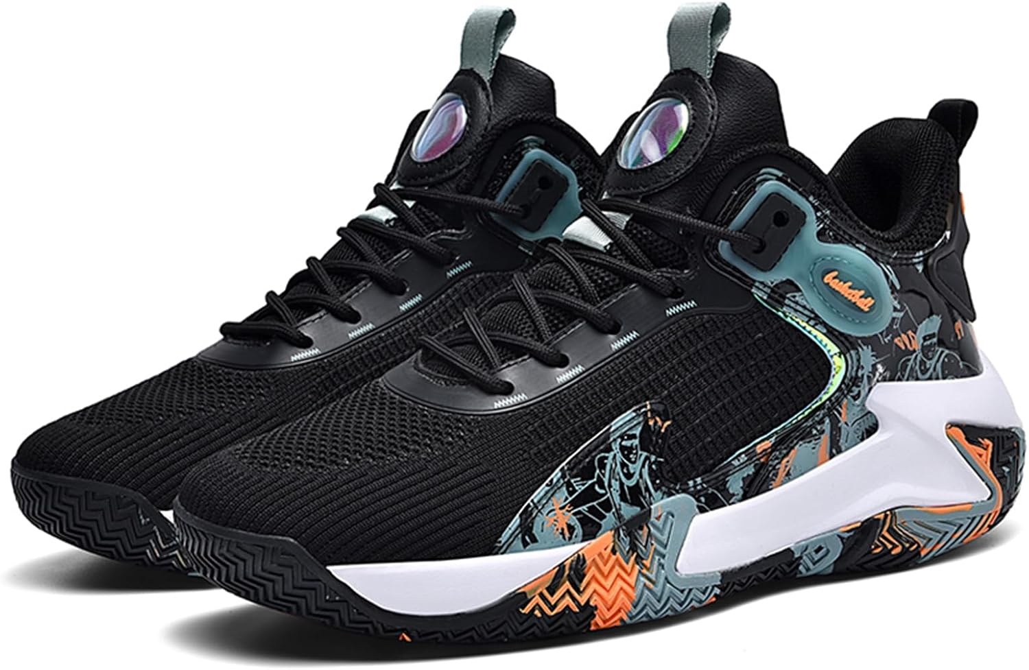 Men's Round-Toe Mesh Breathable Lace-Up Casual Sports Shoes, Non-Slip, Lightweight and Shock-Absorbing Basketball Shoes Suitable for Gym Exercise and Outdoor Sports Arenas