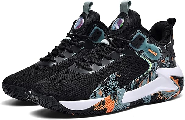 Mens Round-Toe Mesh Breathable Lace-Up Casual Sports Shoes, Non-Slip, Lightweight and Shock-Absorbing Basketball Shoes Suitable for Gym Exercise and Outdoor Sports Arenas