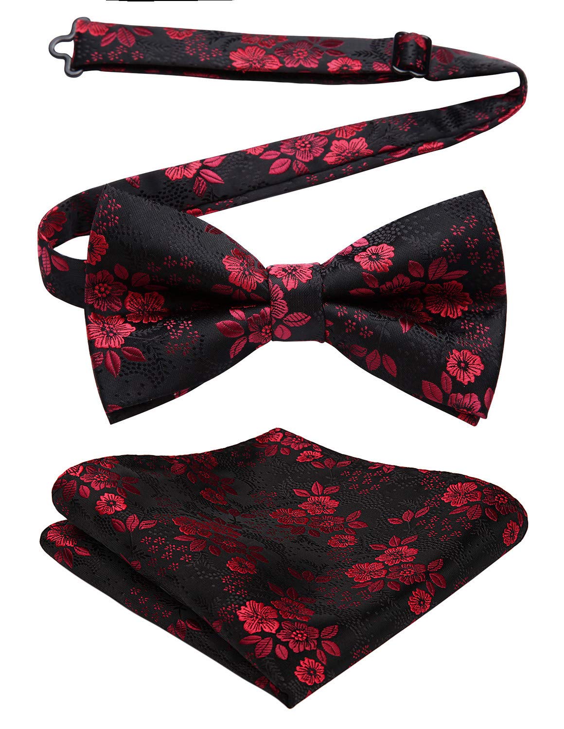 HISDERN Bow Ties for Men Paisley Floral Pre-tied Bowtie Pocket Square Set Men's Formal Bow Ties Wedding Party