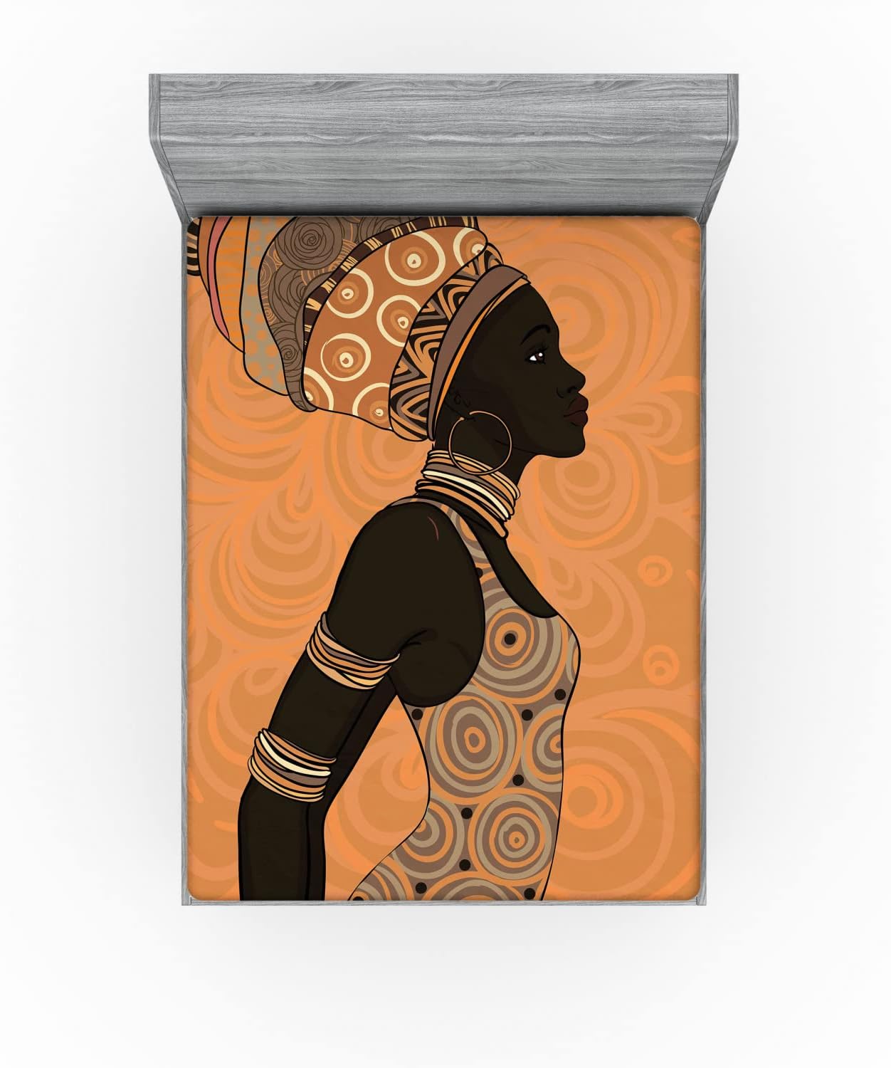 Ambesonne African Fitted Sheet, Indigenous People of Theme Local Woman in Traditional Turban and Dress, Bed Cover with All-Round Elastic Deep Pocket for Comfort, Queen Size, Multicolor