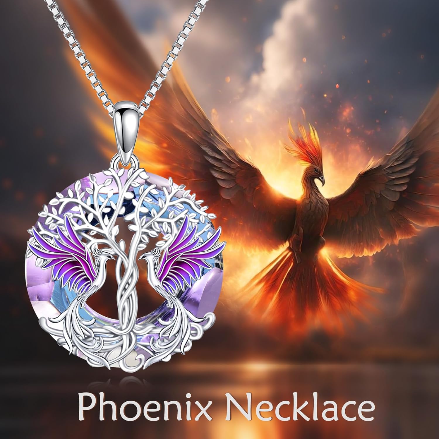 POPKIMI Phoenix Necklace 925 Sterling Silver Crystal Nirvana of Phoenix Rising Jewelry Christmas Birthday Gifts for Women - Image 4