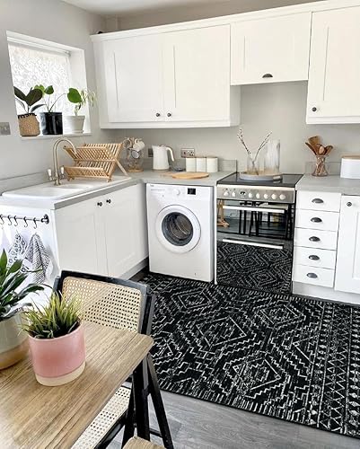 Miniatura 5 de Wonnitar Alfombra marroquí lavable de 5 x 7 pies, color negro, alfombra grande para sala de estar, antideslizante, bohemio, para dormitorio,