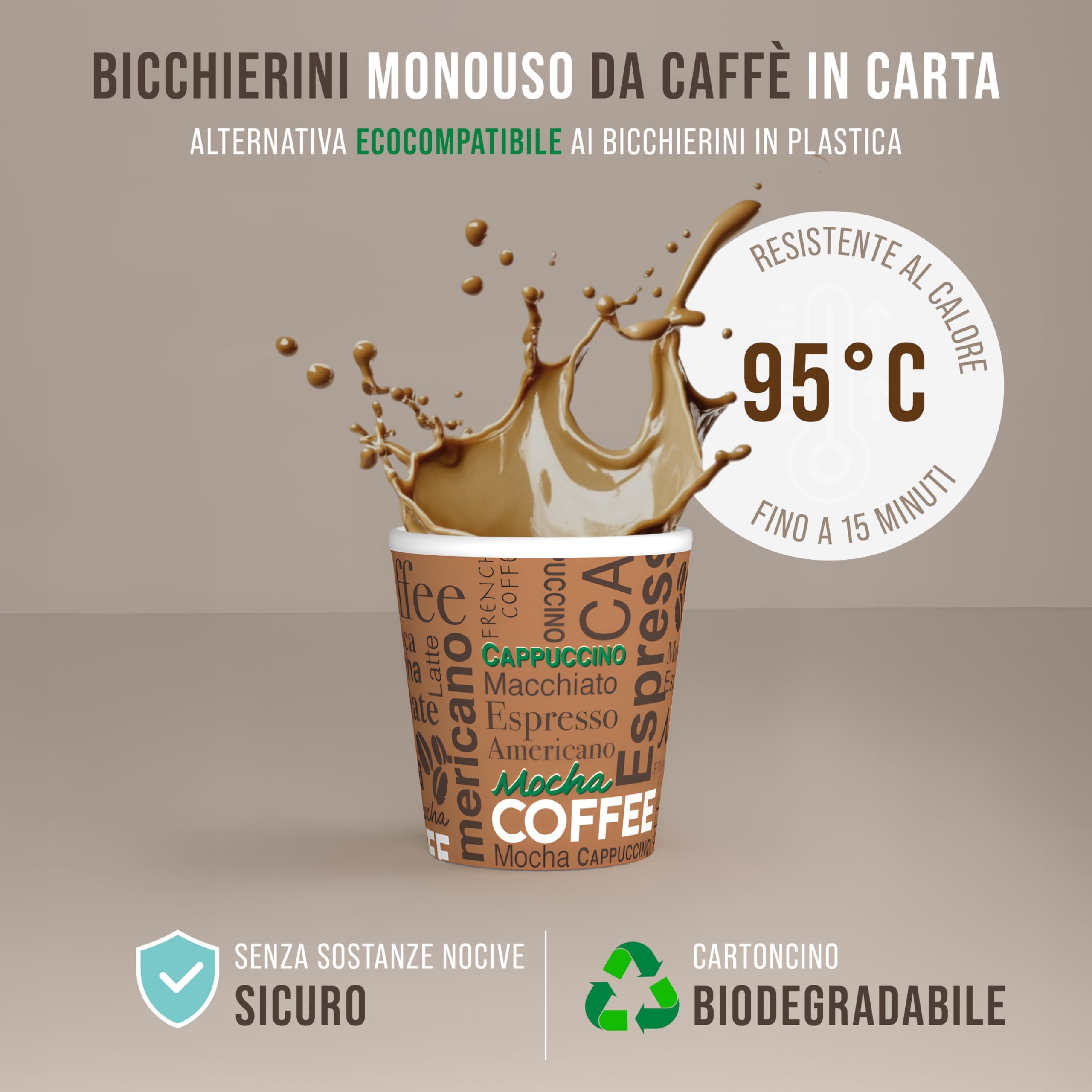CARTOSPEDÌA – 200 Bicchierini Caffè Carta, 75 ml, Bicchieri Caffe Monouso Biodegradabili per Espresso, Accessori Caffe indispensabili, Espresso Cup Made in Italy 100%, Brown