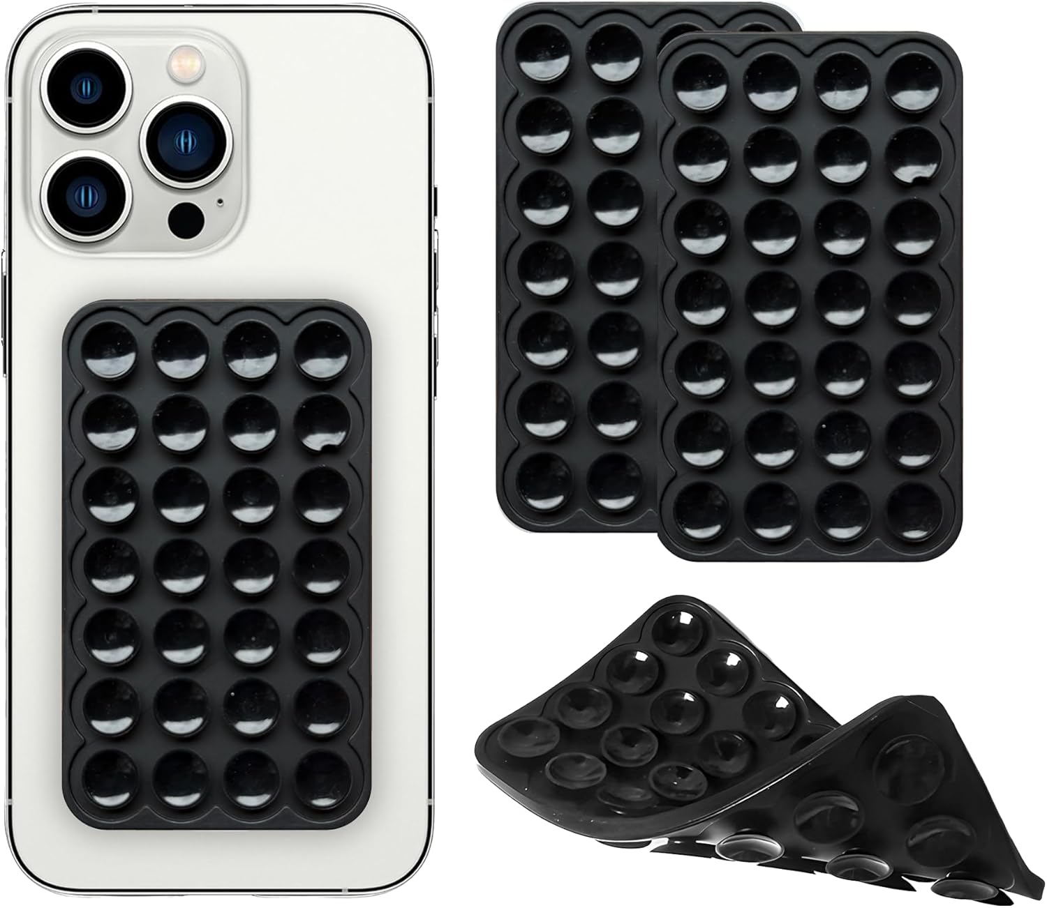 Silicone Double-Sided Suction Cup Phone Case Detachable Mount, Sticky Phone Grip Hands-Free Accessories for Selfies & Videos, Trending TikTok Items for iPhone & Android, 2 Pack Black