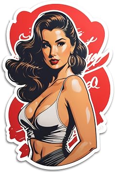 Vintage Pin Up Girl Red Sticker Decal Notebook Car Laptop 3.5"x5.5" Color