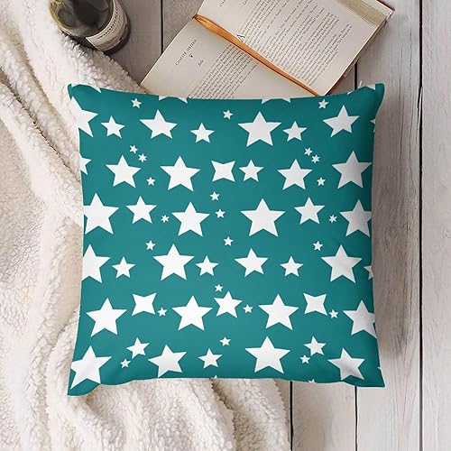Miniatura 4 de Funda de cojín de 18 x 18 pulgadas, diseño de estrellas color verde azulado y blanco, fundas de almohada retro para decoración de habitación,