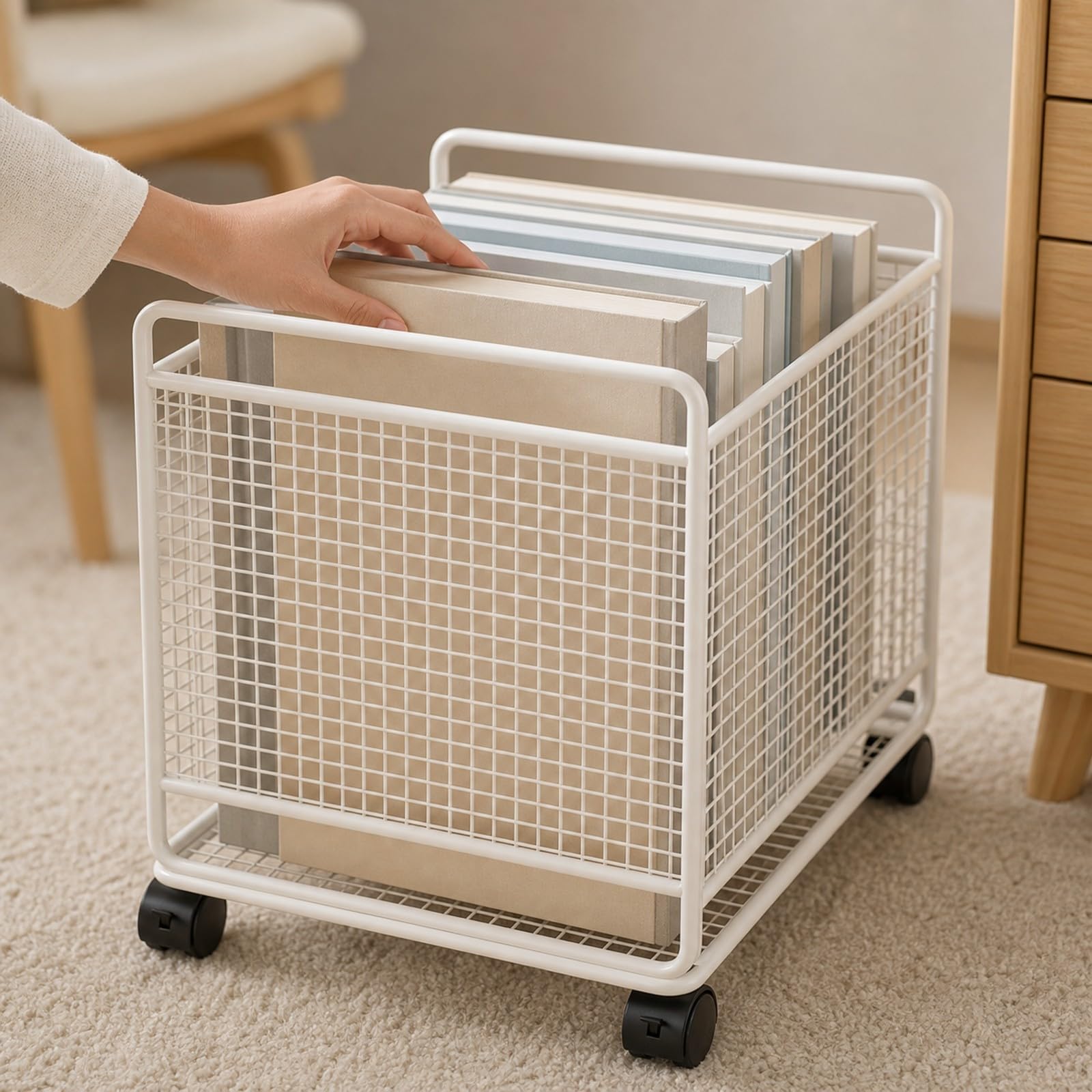 Caja Organizadora con Ruedas Práctico | Metálico, Organizador Libros con Ruedas, Móvil, para Oficina, Profesores