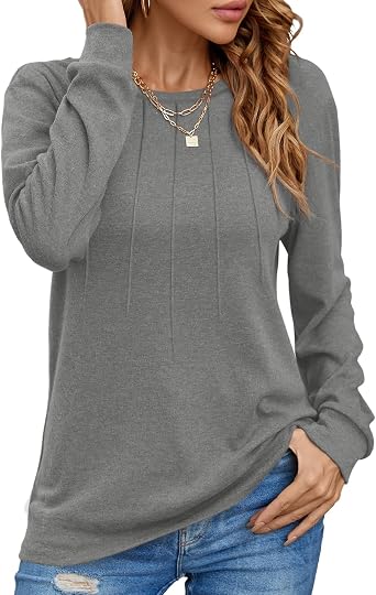 YSYOKOW Women Long Sleeve Shirts Casual Tops Dressy Blouses Fashion Pleated Tunic