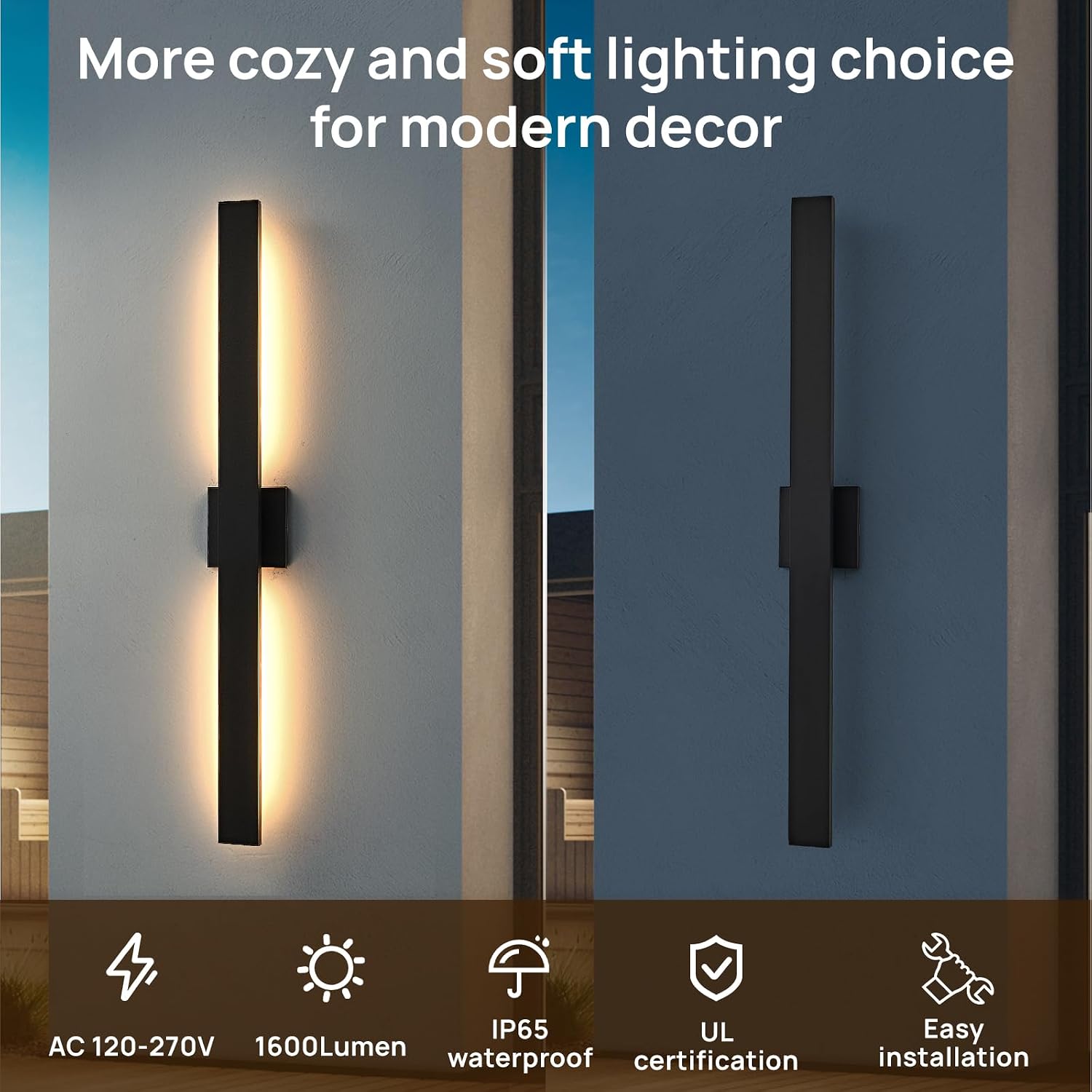 Upgraded 40.1''H Black Long Modern LED Outdoor Wall Lights 3000K 4000K 5000K Dimmable Exterior Wall Sconce Outside Light fixtures for House Garage Front Door