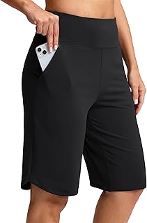 12" Long Bermuda Shorts for Women Knee Length with Pockets High Waisted Stretch Shorts for Summer Walking