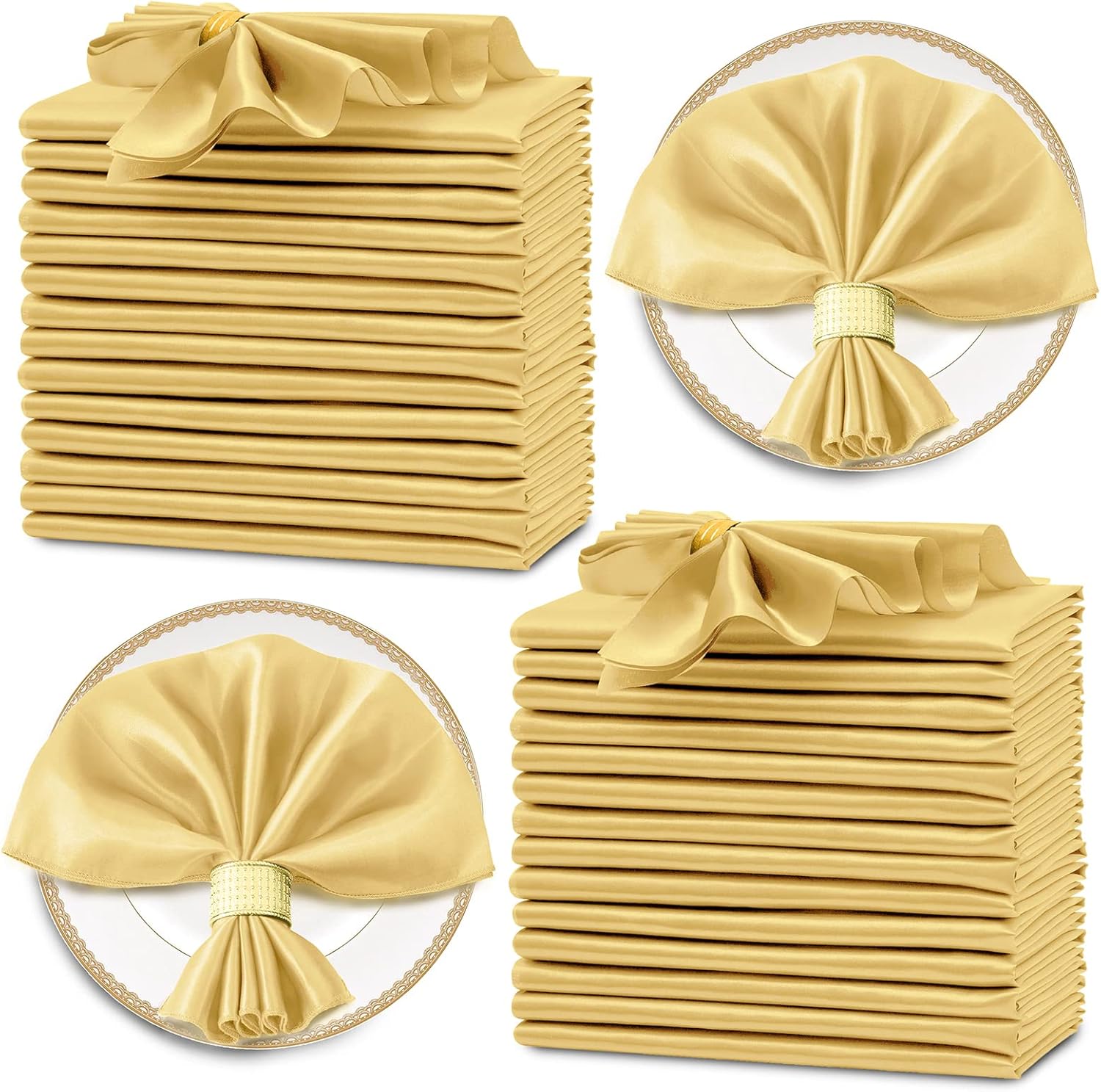 Horbaunal 30 Pack Gold Satin Napkins 20 x 20 Inch, Square Soft Table