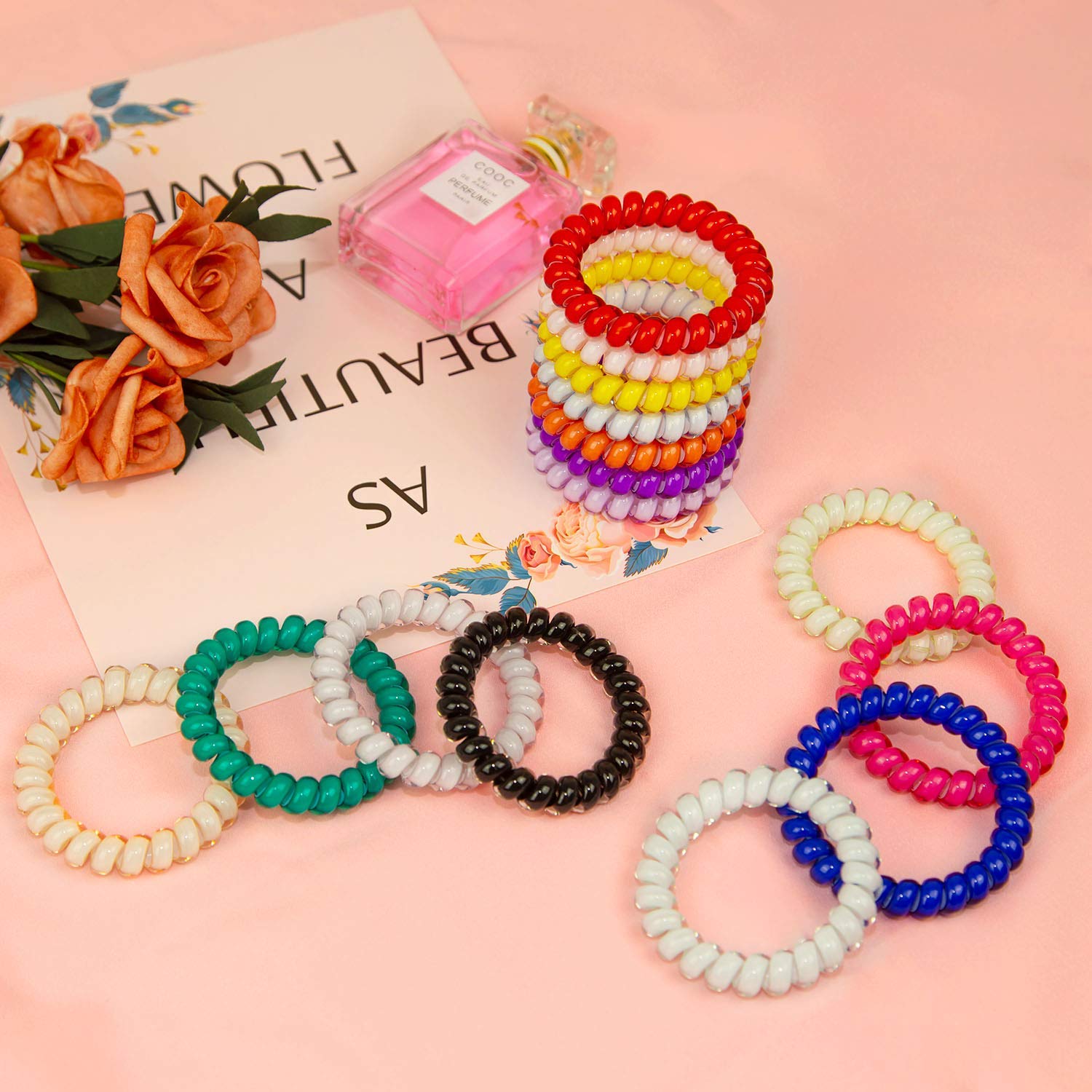 Spiral Hair Ties,DeaLott 30Pcs No Crease Hair Ties,Candy Color Phone Cord Hair Ties Coils,Spiral Bracelets,Elastic Coil Hair Ties Ponytail Holders Hair Accessories for Women Girls All Hair Styles : Beauty & Personal Care