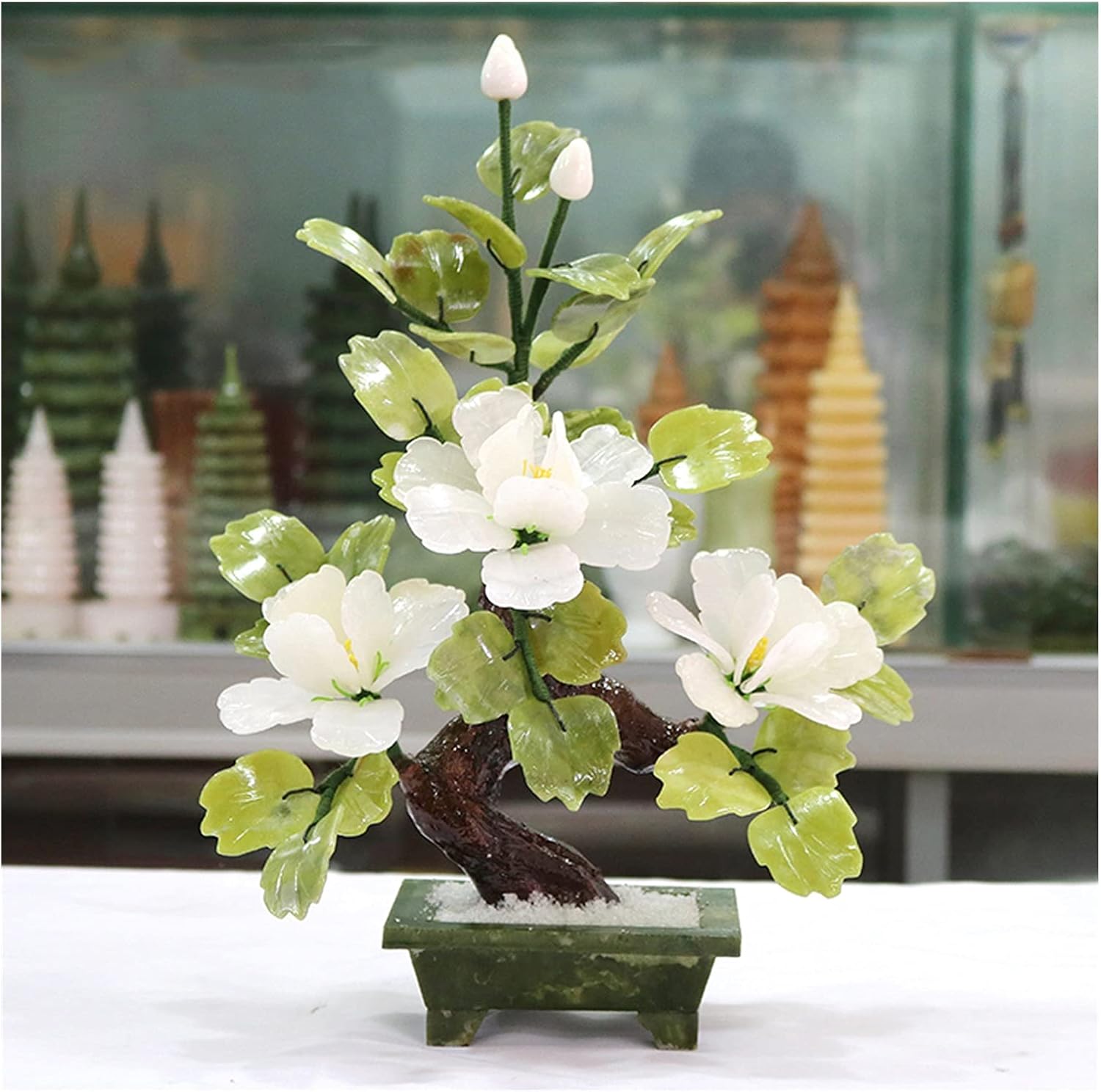 Artificial Plants Artificial Bonsai Flowers Artificial Flowers Jade Potted Plant Peony Flower Decoration for Home Decor Jade Carving Bonsai Bonsai Pine Tree (Color : B)