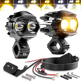Motorcycle Fog Lights Kit LED Hi/Low Beam Driving Light Amber/White Strobe 8 Modes Auxiliary Light With Switch Wiring Harness Brackets for R1200gs Adventure,Touring,Cruiser,Sport,ATV,UTV