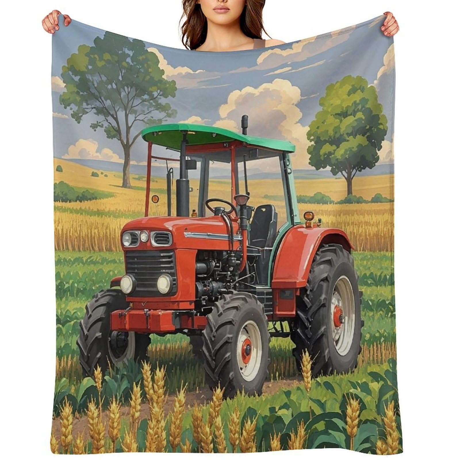Flannel Fleece Throw Blanket - 30"x40" Super Soft Plush,Lightweight Wrinkle Resistant Cozy Tractor Theme Blanket for Couch Sofa Bed Travel Camping and Gift