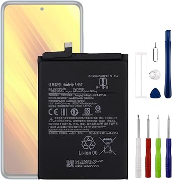 BN57 3.87V 5060mAh Battery, Compatible with Xiaomi Poco X3 NFC M2007J20CG, M2007J20CT, with a Battery Installation Tool