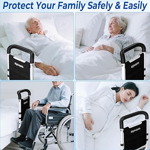 Miniatura 7 de BigDolphin Rieles de cama para adultos mayores de seguridad  Bastón de cama ajustable que cumple con ASTM 2026 mejorado con mango ergonómico