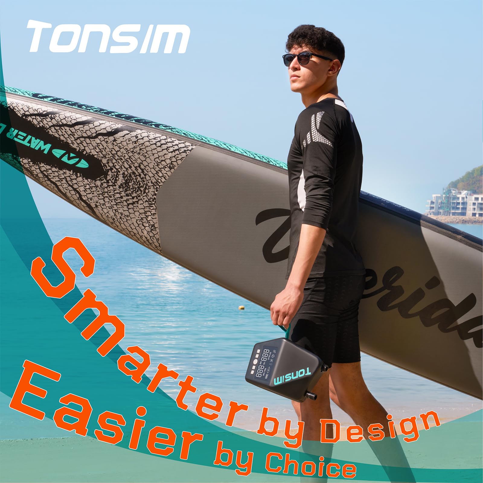 Tonsim Pompa Elettrica Sup con Batteria 20 PSI, Pompa ad Aria Ricaricabile con 4 Modalità, Doppio Stadio di Gonfiaggio e Sgonfiaggio, Collegamento Auto 12V-DC, Spegnimento Automatico per Paddleboard