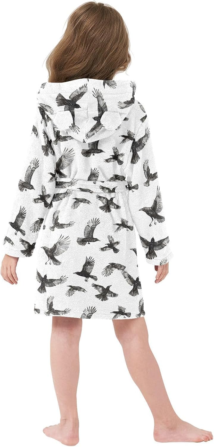senya A Bunch Of Crows Toddler Hooded Bathrobe Kids Soft Plush Bath Towel Robes for Boys Girls 2-12 Years