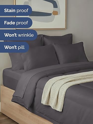 Miniatura 6 de Juego de edredón completo - Juego de cama en una bolsa de 7 piezas tamaño Queen - Edredón alternativo al plumón, sábana encimera, sábana bajera, 02