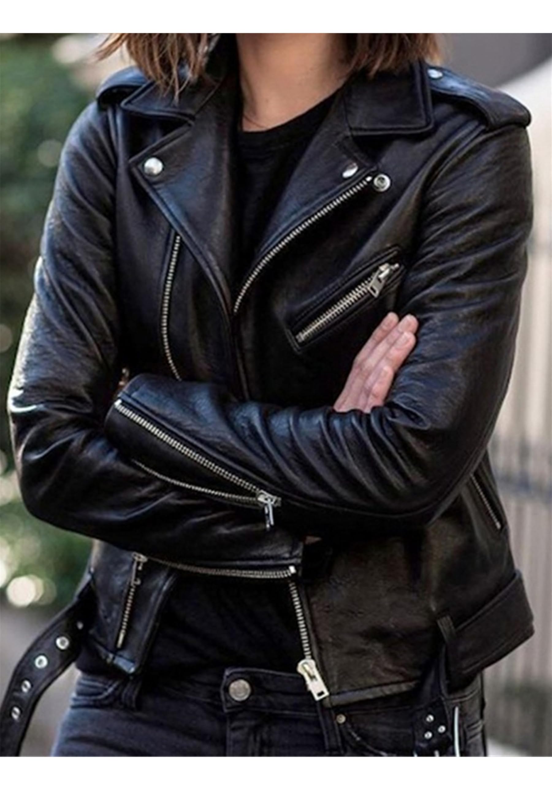 BOFETA Femmes Veste De Moto Courte En Cuir Synthétique Avec Fermeture éclair Manches Longues Style Motard Coupe étroite Grande Taille