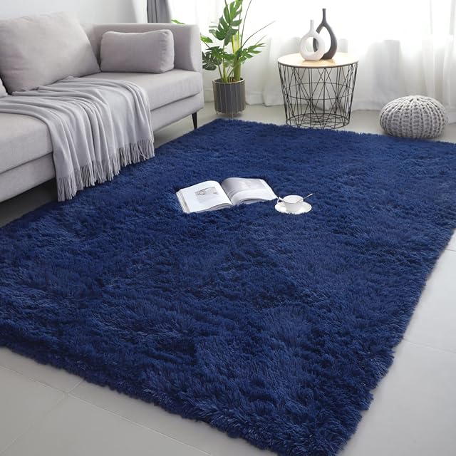 lekeplus Fluffy Soft Rug Living Room Bedroom Rugs, thermal carpet Shaggy Washable Rug, for Living Room Bedroom Play Area Kids Room Luxury Decorative (Navy Blue, 80x160cm)