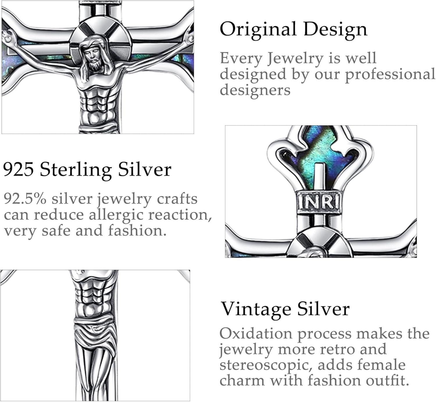 AEONSLOVE 925 Sterling Silver Jesus Crucifix/Orthodox Cross/Celtic Cross/Crown of Thorns Nail Cross Pendant Necklace Religious Gifts for Men Women