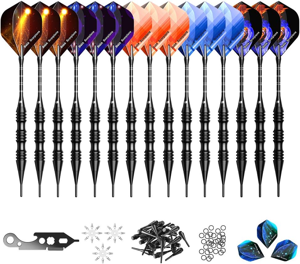 Darts Plastic Tip, UZOPI Soft Tip Darts Set for Electric Dart Board, 15 Pcs 20 Gram Darts with Extra 120 Plastic Tips & 3 Flights, Flight Protectors & Storage Bag, Aluminum Shafts & Barrels