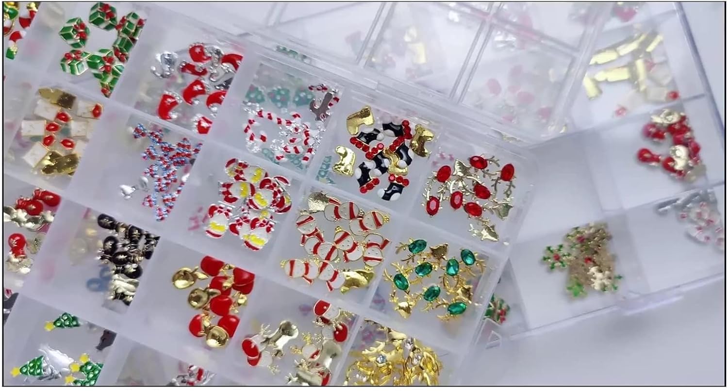 yaoqijie 240pcs/box Christmas Nail Art Styling Metal Alloy 3D Strap Rhinestone Nail Stickers DIY Nail Art Decorations Lasting (Color : 240pcs)