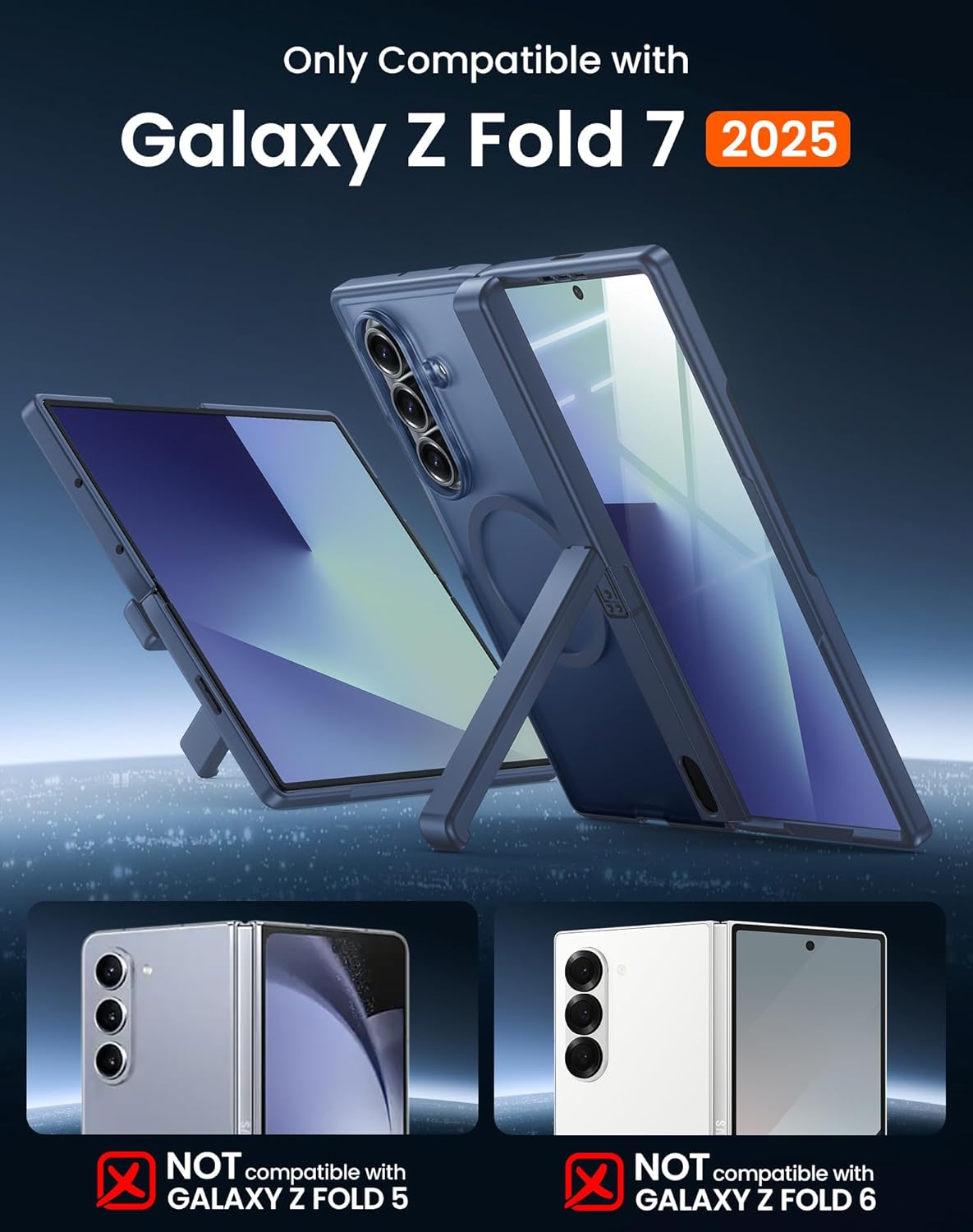 for Galaxy Z Fold 7 Case with Kickstand, Compatible with MagSafe, Built-in [Screen Protector] [Hinge Protection] Military Shockproof Translucent Slim Phone Case for Samsung Z Fold 7 (Blue)